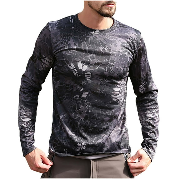 Luxalzxs Mens Sun Shirts UV Protection Long Sleeve Lightweight Breathable Camouflage Quick Drying Tops Summer Crew Neck Workout Shirts