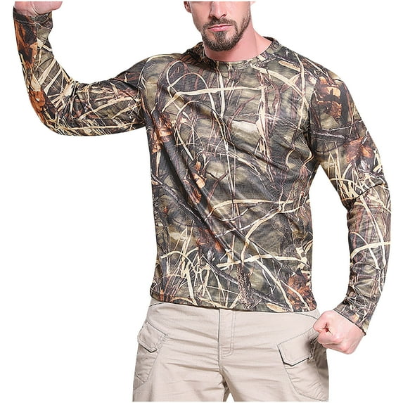 Luxalzxs Mens Sun Shirts UV Protection Long Sleeve Lightweight Breathable Camouflage Quick Drying Tops Summer Crew Neck Workout Shirts