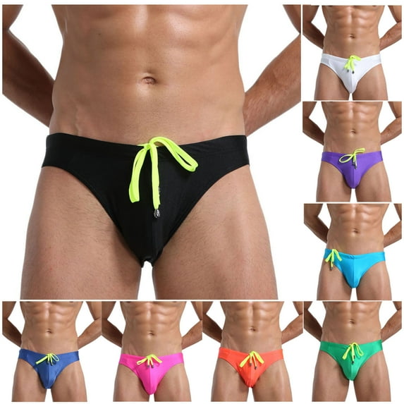 Luxalzxs Mens Swim Briefs Stretchy Sexy Low Rise Solid Color Quick Dry Bikini Swimsuit Sport Swimwear with Drawstring