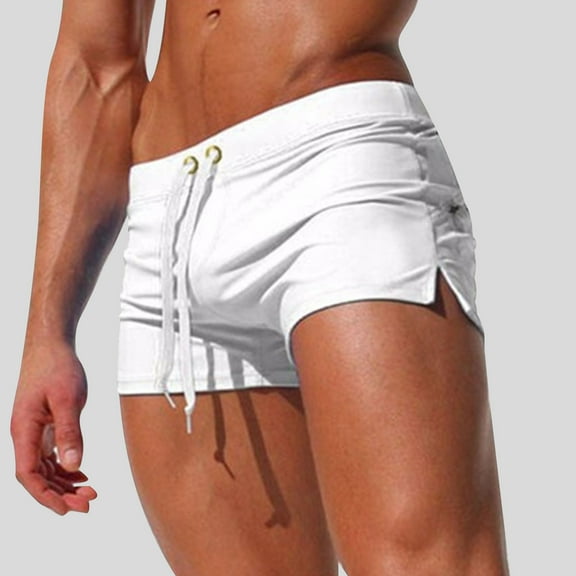 Luxalzxs Mens Swim Trunks Swimwear Bathing Suit Swim Brief Square Leg Board Short Quick Dry Training Swimsuit Boxers with Drawstring