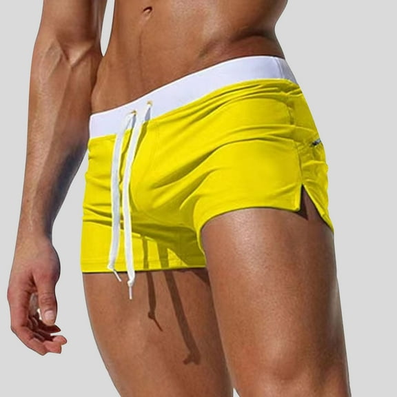 Luxalzxs Mens Swim Trunks Swimwear Bathing Suit Swim Brief Square Leg Board Short Quick Dry Training Swimsuit Boxers with Drawstring