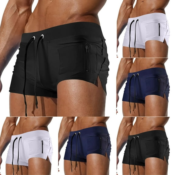 Luxalzxs Mens Swimwear Short Swim Trunks with Zipper Pocket Athletic Quick Dry Square Cut Swimming Boxers