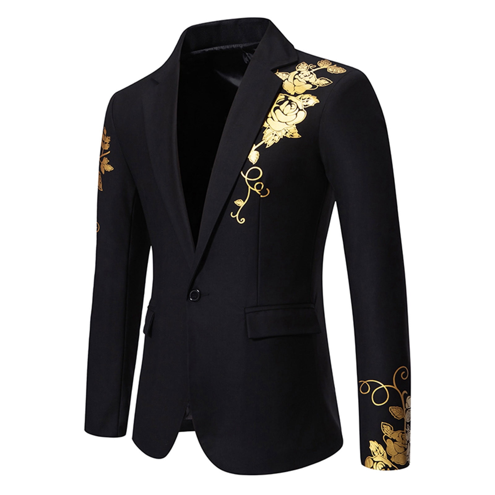 IYTR Men's Paisley Print Blazer Gold Black Party Suit Jacket