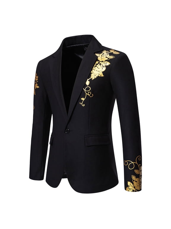 Luxalzxs Mens Vintage Gold Floral Tuxedo Jacket Paisley Notch Lapel One Button Blazer Suit Dinner Formal Party Prom Wedding Tuxedo Coat Suit Jacket