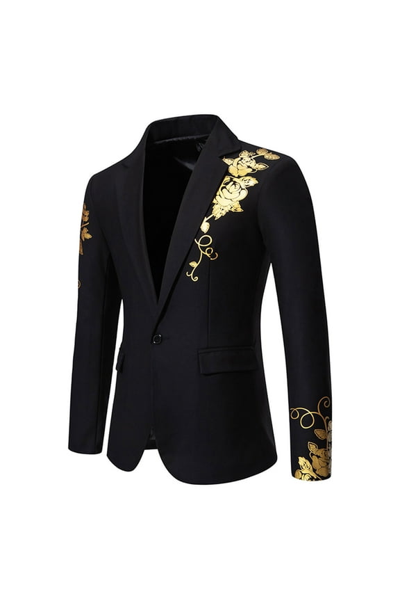 Luxalzxs Mens Vintage Gold Floral Tuxedo Jacket Paisley Notch Lapel One Button Blazer Suit Dinner Formal Party Prom Wedding Tuxedo Coat Suit Jacket