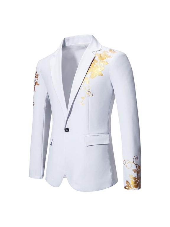 Mens Vintage Gold Floral Tuxedo Jacket Paisley Notch Lapel One Button Blazer Suit Dinner Formal Party Prom Wedding Tuxedo Coat Suit Jacket