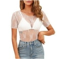thumbnail image 1 of Luxalzxs Mesh Top Women Sexy Lace Short Sleeve Floral Embroidery See Through Bottom T-Shirt Top Blouses, 1 of 4