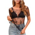 thumbnail image 1 of Luxalzxs Mesh Top Women Sexy Lace Short Sleeve Floral Embroidery See Through Bottom T-Shirt Top Blouses, 1 of 5