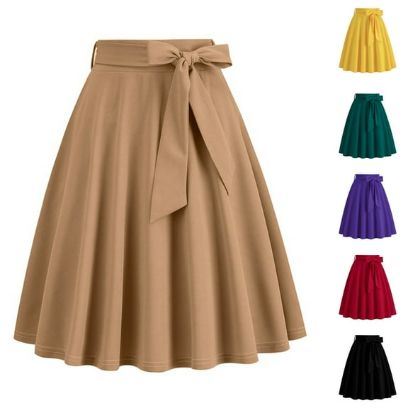 Luxalzxs Midi Skirts for Women 50s Retro Hepburn Style High Waist Flared A-Line Rockabilly Swing Skirt