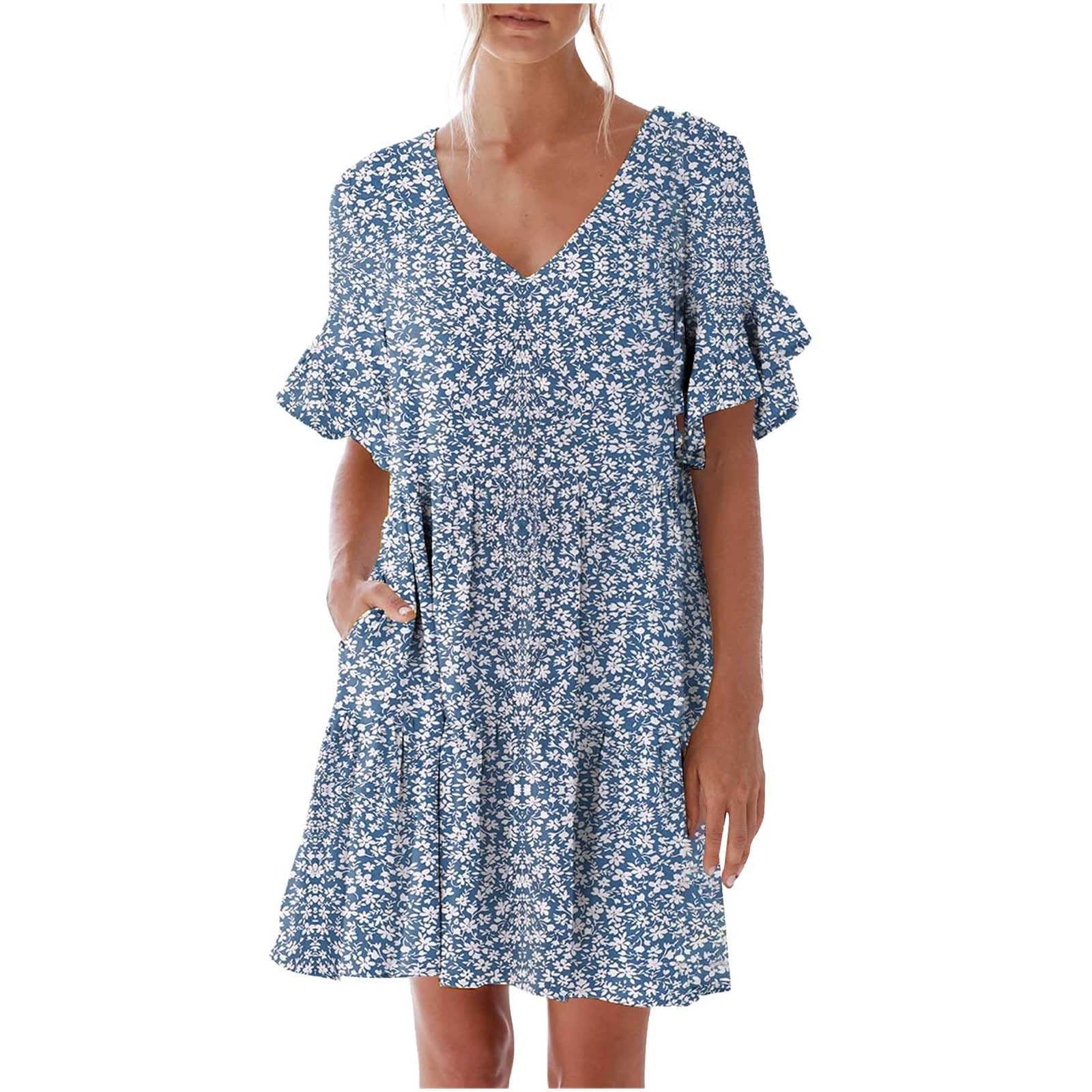 white christmas dresses Women's Successfully Cute Floral Mini Dress in White/Blue main image 1