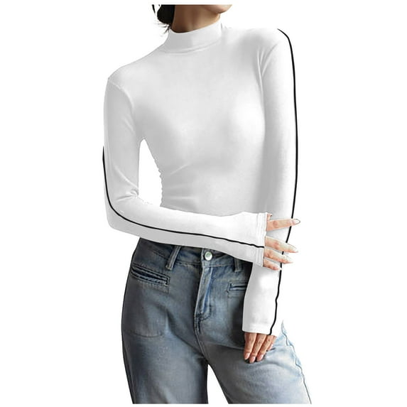 Luxalzxs Mock Neck Tops for Women Long Sleeve Slim Fit Crop Tops Casual Basic Mock Neck Tight Tee Shirts Y2K Going Out Blouses