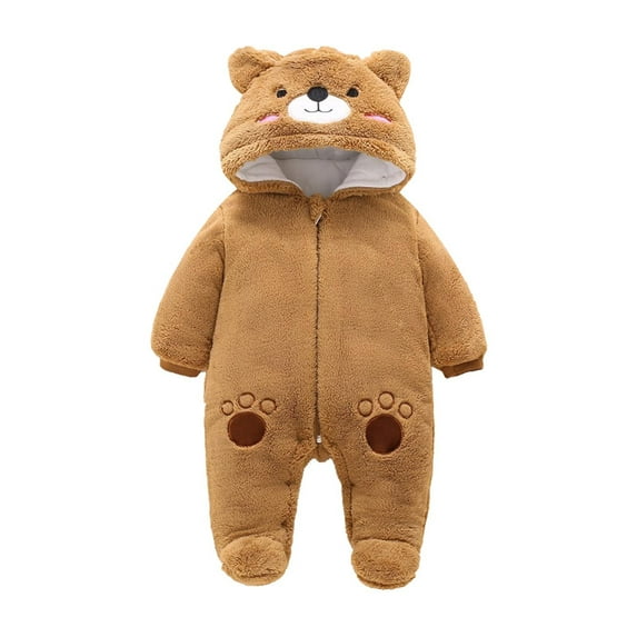 Luxalzxs Newborn Baby Boys Girls Jumpsuit Winter Bear Ears Hooded Comfy Romper Onesie Infant Footed Fleece Romper Kawaii Overcoat