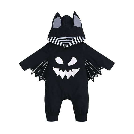 Luxalzxs Newborn Infant Baby Boy Girl Halloween Cosplay Bat Outfit Long Sleeve Hooded Romper Jumpsuit Playsuit Overalls Black Onesie