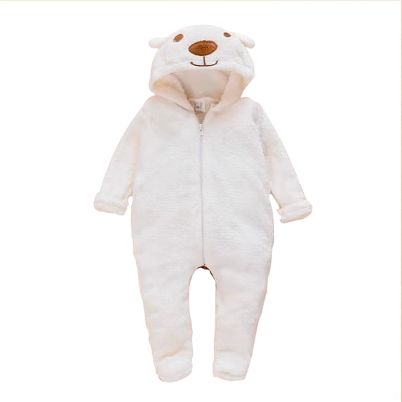 Luxalzxs Newborn Infant Toddler Baby Boys Girls White Onesie Plush Cute Bear Ears Winter Thick Warm One-Piece Footies Jumpsuit Romper Pajama