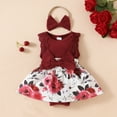 thumbnail image 1 of Luxalzxs Newborn Infant Toddler Baby Girl Outfits Ruffle One Piece Romper Holiday Floral Print Dress with Bow Headband 0-3M Clothes Set, 1 of 8