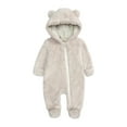thumbnail image 1 of Luxalzxs Newborn Onesies with Mitten Cuffs Baby Boys Girls Winter Fleece Hooded Romper Jumpsuit Zipper Onesies Coat Outwear, 1 of 5