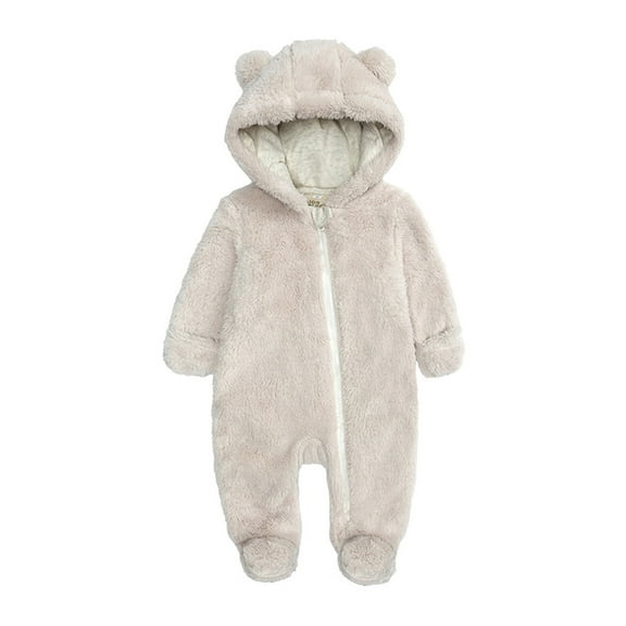 Luxalzxs Newborn Onesies with Mitten Cuffs Baby Boys Girls Winter Fleece Hooded Romper Jumpsuit Zipper Onesies Coat Outwear