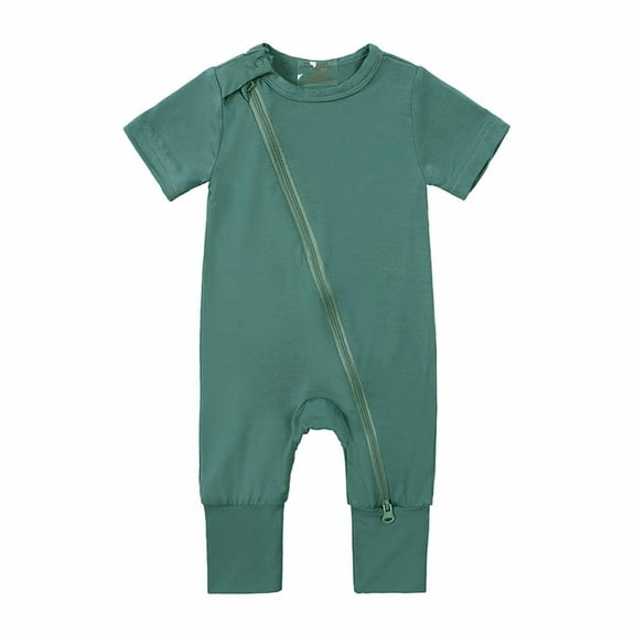 Luxalzxs Newborn Zipper Onesie Toddler Baby Girls Boys Bodysuit Summer Cotton Short Sleeve Solid Color One-Piece Romper Jumpsuit 0-24 Months