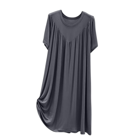 Luxalzxs Nightgowns for Women Solid Color Soft Sleepshirt Sleepwear Pleated Nightshirt Comfy Sleep Dress Short Sleeve Flare Nightdress