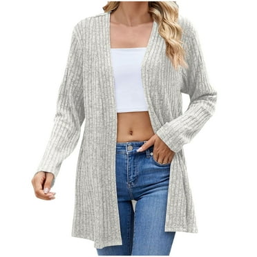 Luxalzxs Open Front Cardigan for Women Fall Casual Long Sleeve Dusters Solid Color Soft Knit Sweater Cardigan Outerwear
