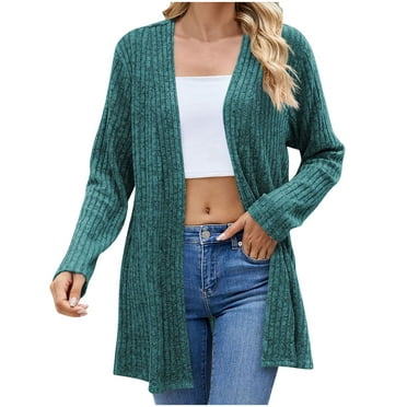 Luxalzxs Open Front Cardigan for Women Fall Casual Long Sleeve Dusters Solid Color Soft Knit Sweater Cardigan Outerwear