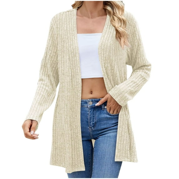 Luxalzxs Open Front Cardigan for Women Fall Casual Long Sleeve Dusters Solid Color Soft Knit Sweater Cardigan Outerwear