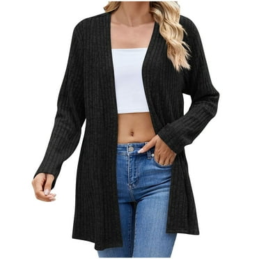 Luxalzxs Open Front Cardigan for Women Fall Casual Long Sleeve Dusters Solid Color Soft Knit Sweater Cardigan Outerwear