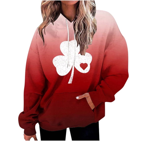 Luxalzxs Oversized Sweatshirt for Women Casual Gradient Long Sleeve Loose Pullovers St Patricks Day Shamrock Print Hooded Sweatshirts with Pocket