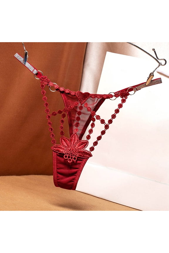 Oversized Thong for Women Sexy V-Strings Hollow Out Lace Sheer Mesh Stretchy Breathable Seamless Thong High Cut Panties Bikini