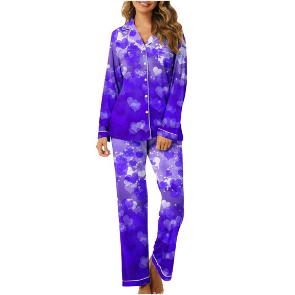 Luxalzxs Pajama Sets for Women 2 Piece Valentines Day Love Heart Print Pjs Sets Loungewear Sleepwear Matching Valentines Day Pajamas
