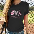 thumbnail image 1 of Luxalzxs Peace Love Cure Pink Ribbon Breast Cancer Awareness T-Shirt for Women Short Sleeve Crew Neck Leopard Cancer Fighter Tees Tops, 1 of 5