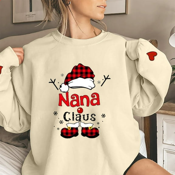 Luxalzxs Personalized Christmas Grandma Nana Claus Sweatshirt, Grandma Sweatshirt, Christmas Sweatshirt, Mom Sweatshirts for Women