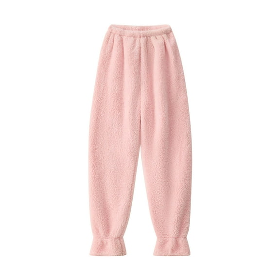 Luxalzxs Pink Coral Fleece Pajama Pants Women Winter Cozy Lounge Pants Warm Soft Plush Fuzzy Pajama Bottoms Sleepwear