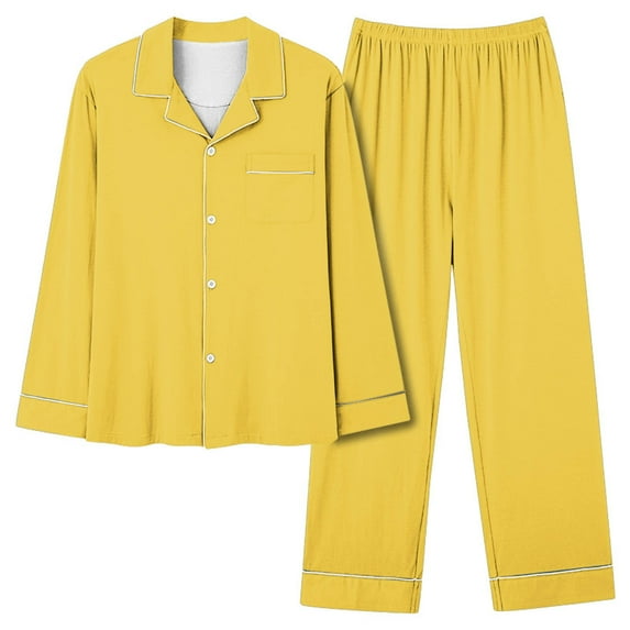 Luxalzxs Pjs Sets for Women 2 Piece Solid Color Plus Size Button Down Long Sleeve Pajama Sets Sleepwear Loungewear Nightwear