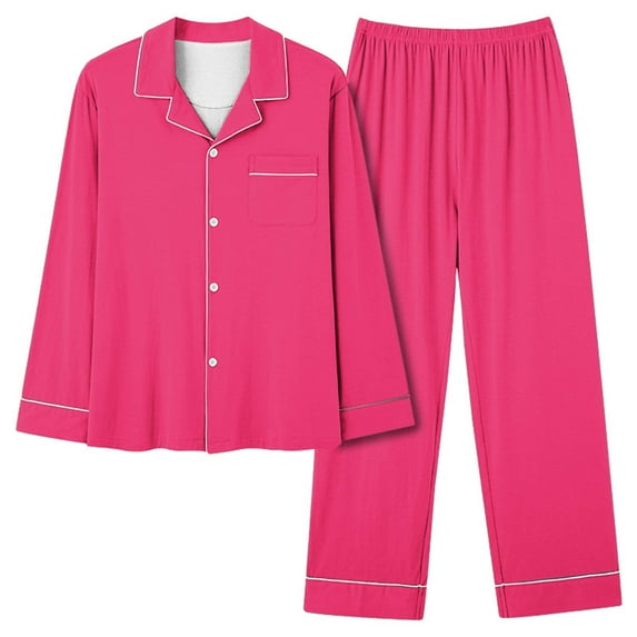 Luxalzxs Pjs Sets for Women 2 Piece Solid Color Plus Size Button Down Long Sleeve Pajama Sets Sleepwear Loungewear Nightwear
