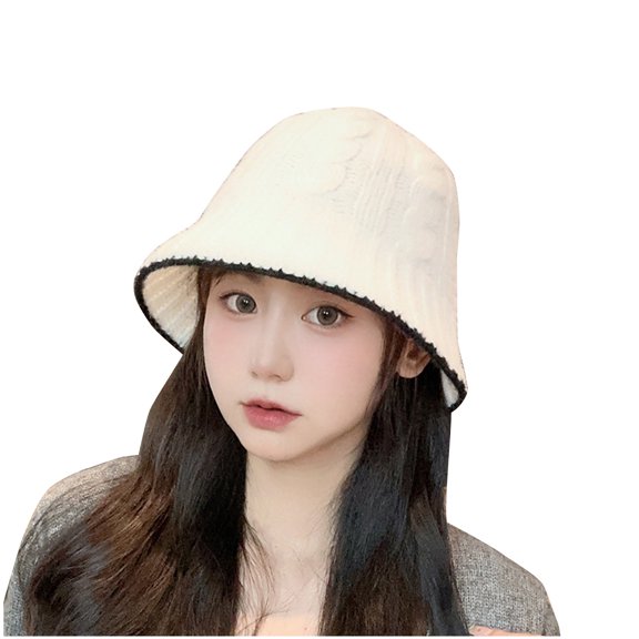 Luxalzxs Plain Knit Bucket Hat for Women, Winter Warm Wide Brim Crochet Wool Knit Fisherman Caps