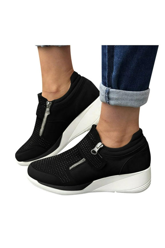 Luxalzxs Platform Wedge Sneakers for Women Crystal Sports Walking Shoes Slipsole Running Outdoor Workout Sneaker Shoes Casual Comfy Non Slip Athletic Tennis Shoes