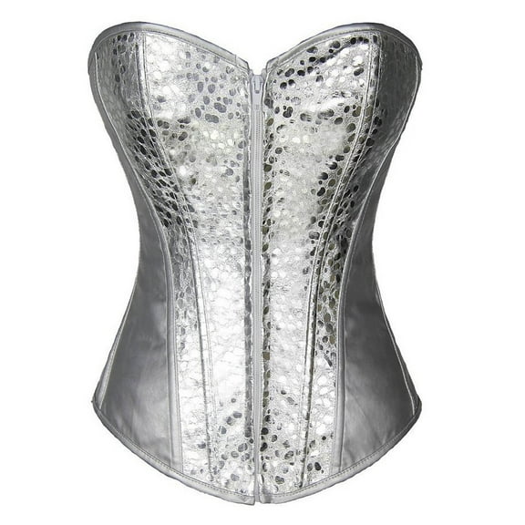 Luxalzxs Plus Size Corset Top for Women Gothic Lace Up Boned Overbust Corset Waist Cincher Bustier Lingerie Bodyshaper Top Gold & Silver