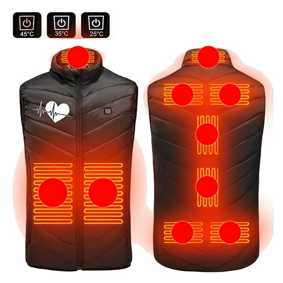 Luxalzxs Plus Size Heated Coat for Men And Women 9 Heating Area Heated Jacket Heart Print Stand Collar Heated Vest