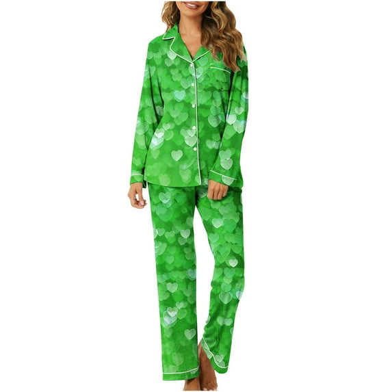 Luxalzxs Plus Size Pajamas for Women Set Long Sleeve Love Heart Print Sleepwear Couples Matching Pajamas Valentines Day Gifts for Him Her