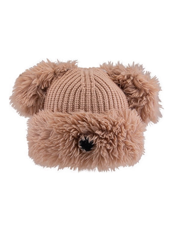 Luxalzxs Plush Dog Ears Beanie Hat for Women Cute Faux Fur Animal Hat Winter Cap Warm Skull Cap Outdoor Ski Slouchy Hat