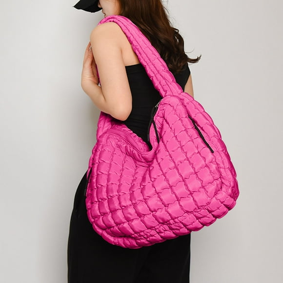 Luxalzxs Puffer Tote Bag for Women Large Quilted Carryall Bag Soft Puffy Crossbody Lightweight Shoulder Handbags for Work Travel Gym