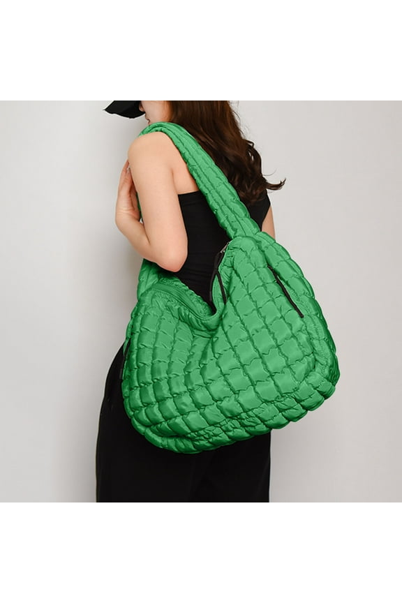 Luxalzxs Puffer Tote Bag for Women Large Quilted Carryall Bag Soft Puffy Crossbody Lightweight Shoulder Handbags for Work Travel Gym