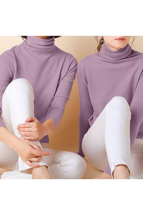 Pure Cotton Sweaters for Women Rib Turtleneck Long Sleeve Blouses Tops Casual Fashion Loose Fit Casual Knit Tops