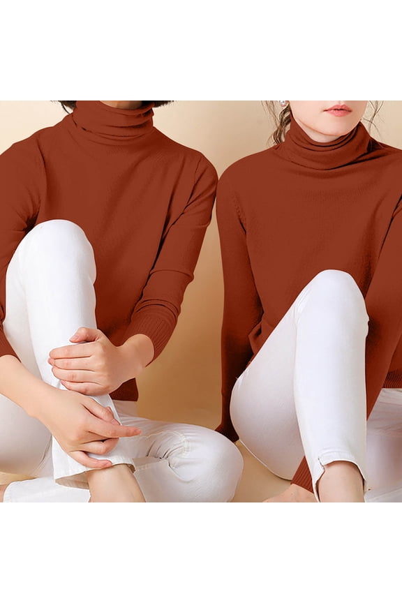 Pure Cotton Sweaters for Women Rib Turtleneck Long Sleeve Blouses Tops Casual Fashion Loose Fit Casual Knit Tops