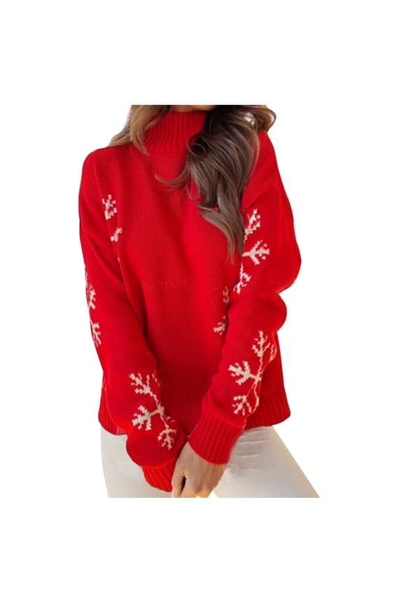 Luxalzxs Red Sweaters for Women Fashion Christmas Long Sleeve Pullover Round-Neck Casual Sweater Tops