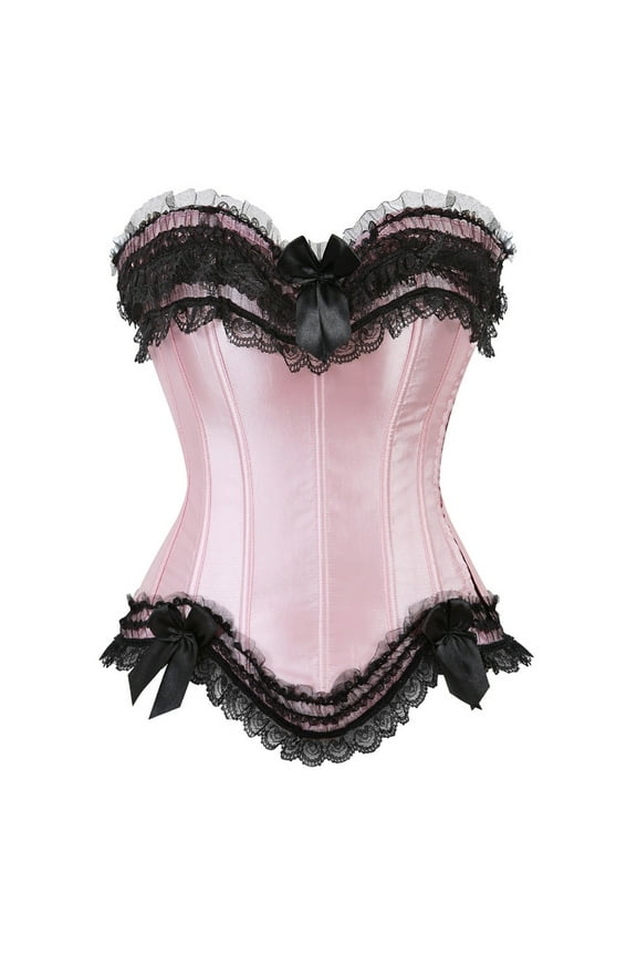 Luxalzxs Satin Corset Tops for Women Lace Up Boned Overbust Corset Bustier Waist Cincher Lingerie Bodyshaper Top
