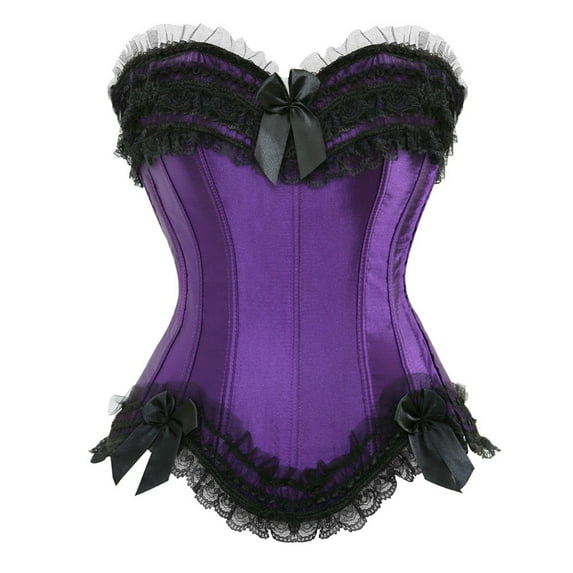 Luxalzxs Satin Corset Tops for Women Lace Up Boned Overbust Corset Bustier Waist Cincher Lingerie Bodyshaper Top