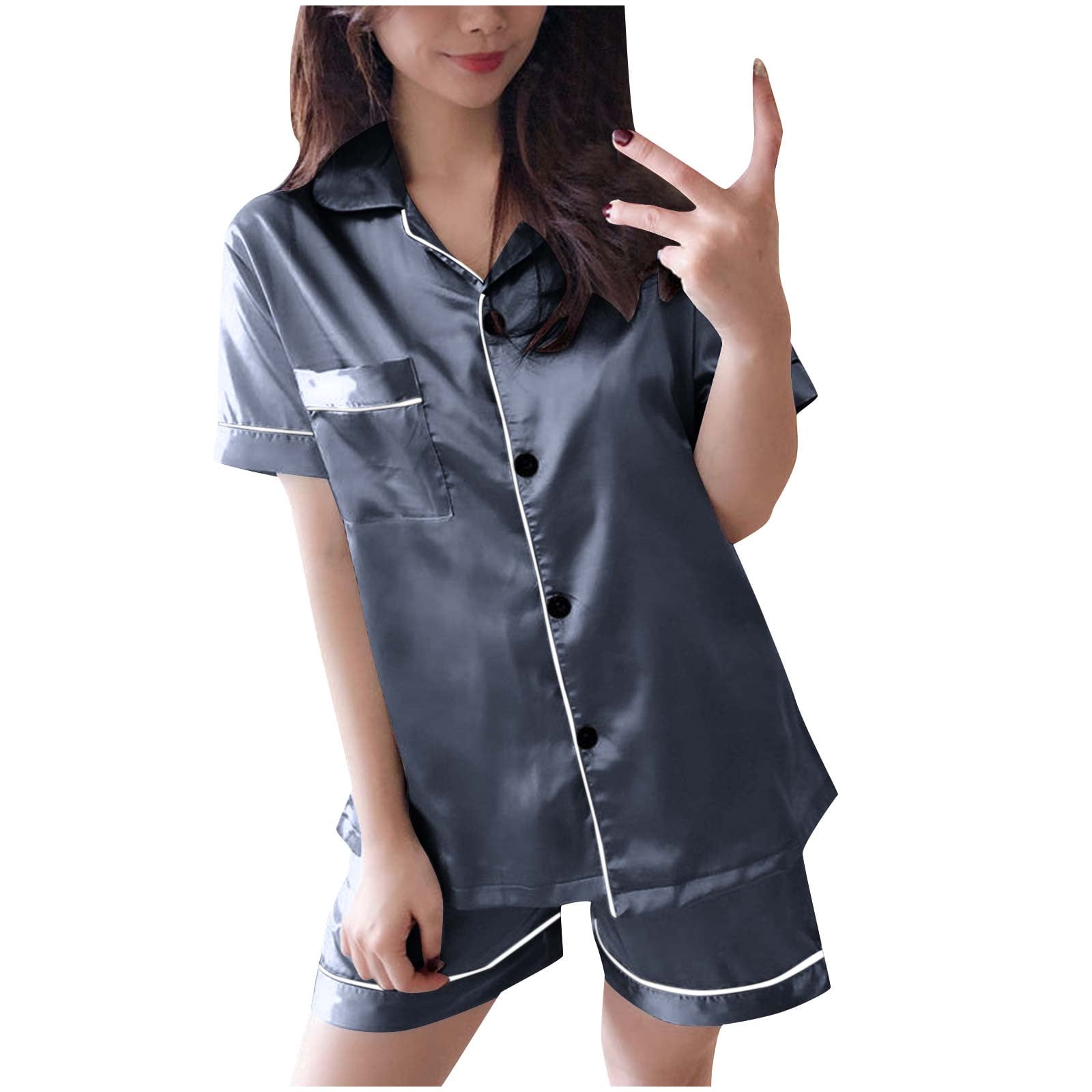 GYS Women's Bamboo Pajama Set - Short Sleeve Top & Shorts, Scoop Neck, Silky Soft, Moisture Wicking, Prussian Blue
