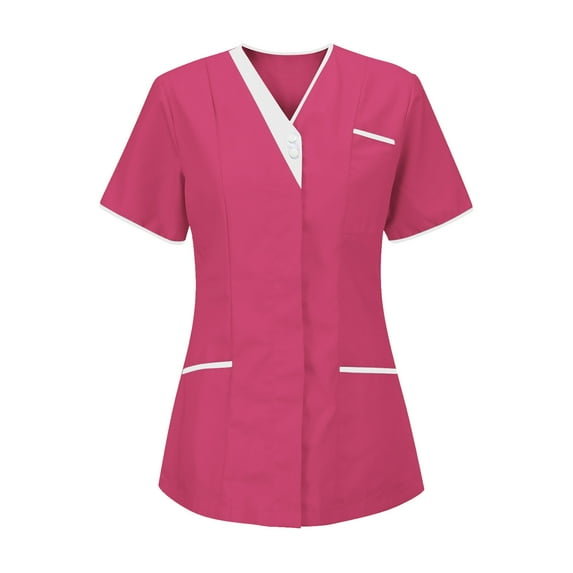 Luxalzxs Scrubs for Women Nurses Tunic Uniform Clinic Carer Short Sleeve V-Neck Protective Clothing Tops with Pockets